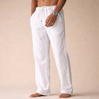 Men's straight-leg drawstring trousers with elasticated waist and side pockets