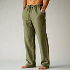 Men's straight-leg drawstring trousers with elasticated waist and side pockets