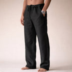 Men's straight-leg drawstring trousers with elasticated waist and side pockets