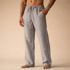 Men's straight-leg drawstring trousers with elasticated waist and side pockets