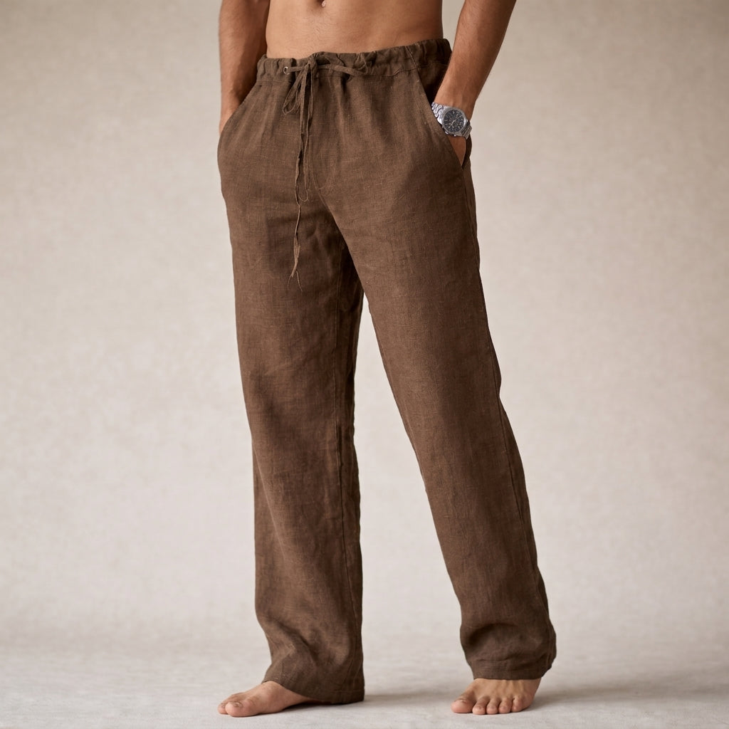 Men's straight-leg drawstring trousers with elasticated waist and side pockets