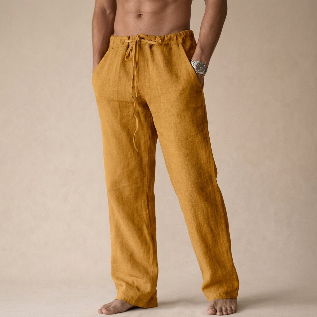 Men's straight-leg drawstring trousers with elasticated waist and side pockets