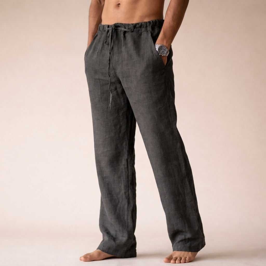Men's straight-leg drawstring trousers with elasticated waist and side pockets