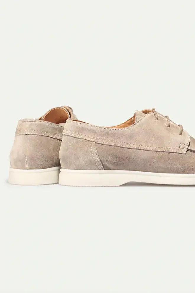 Men's suede-look lace-up loafers with moc stitching and a light sole