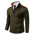 Men's knitted half-zip jumper with mock neck, chest pocket and contrasting shoulder panels