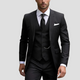 Men's three-piece slim fit suit with notch-lapel jacket, buttoned waistcoat and matching trousers