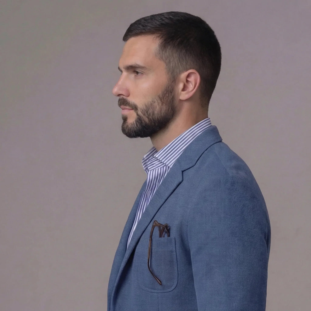 Men's textured single-breasted blazer with notched lapels and front pockets