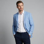Men's single-breasted blazer with notched lapels and flap pockets