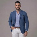 Men's textured single-breasted blazer with notched lapels and front pockets