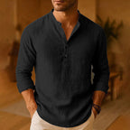 Men's long sleeve mandarin collar shirt with button placket