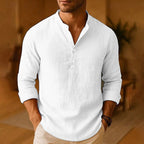 Men's long sleeve mandarin collar shirt with button placket