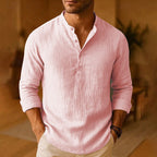 Men's long sleeve mandarin collar shirt with button placket