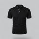 Men's short-sleeve collarless polo shirt with Mandarin collar and button placket