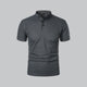 Men's short-sleeve collarless polo shirt with Mandarin collar and button placket