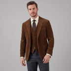 Men's ribbed blazer and button-front waistcoat set with notched lapels