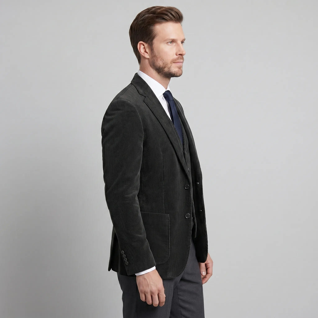 Men's ribbed blazer and button-front waistcoat set with notched lapels