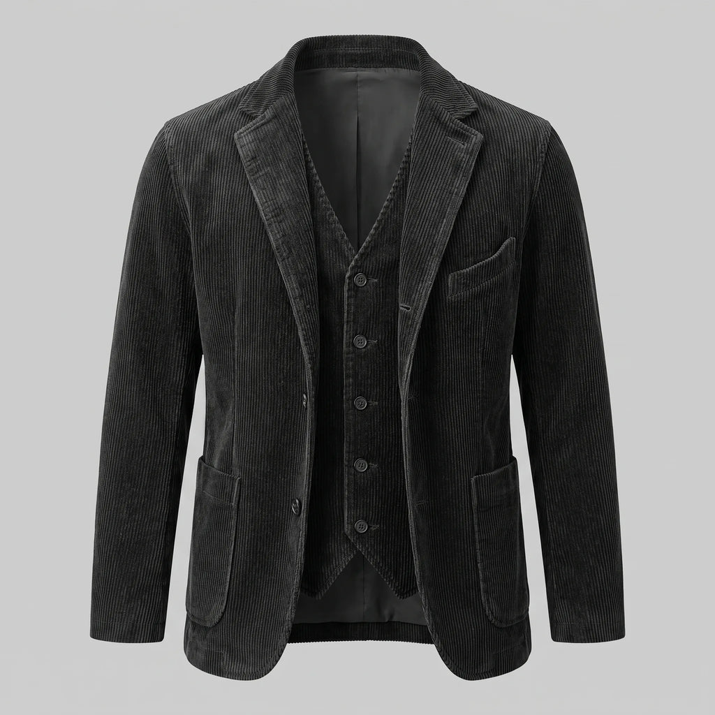Men's ribbed blazer and button-front waistcoat set with notched lapels