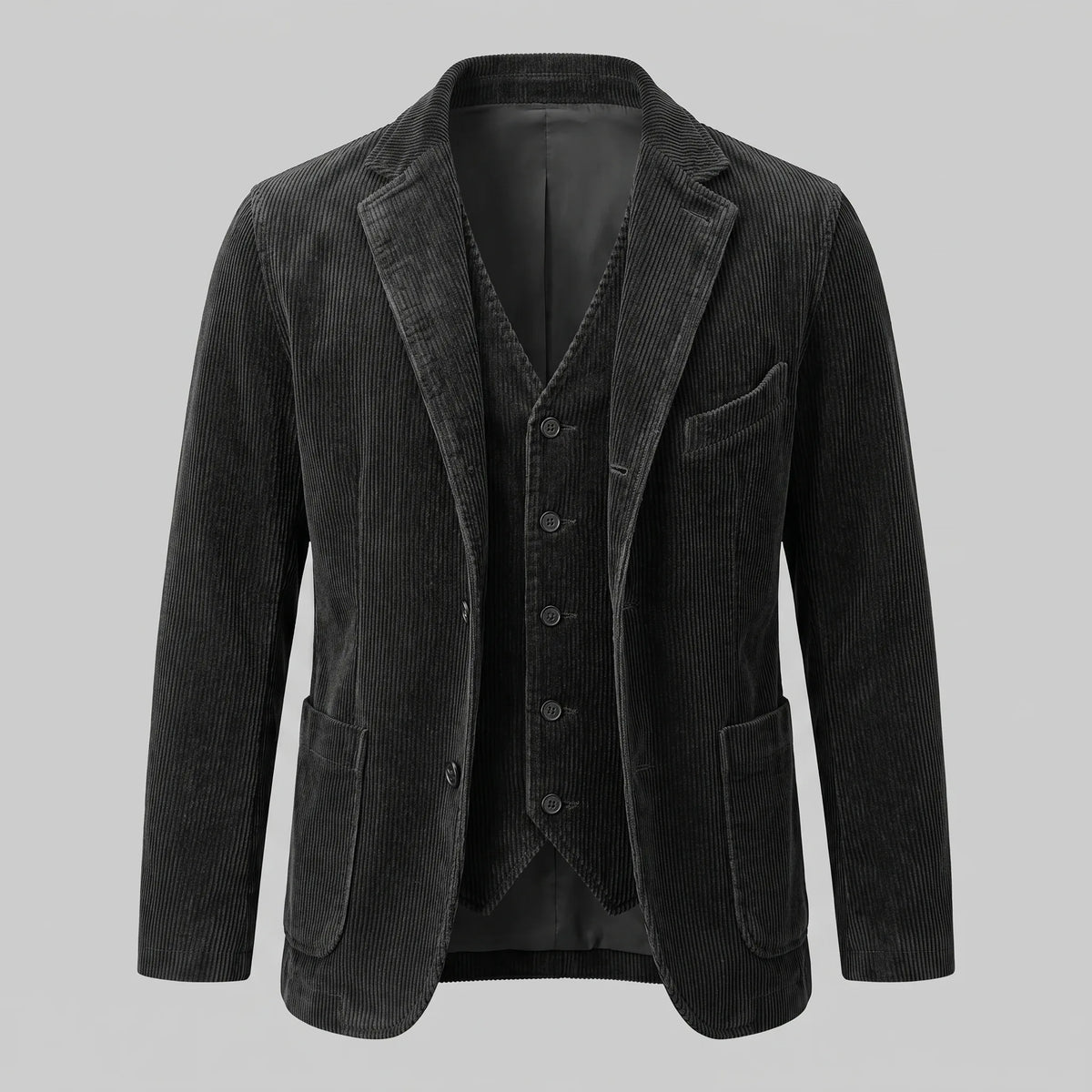 Men's ribbed blazer and button-front waistcoat set with notched lapels