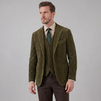 Men's ribbed blazer and button-front waistcoat set with notched lapels