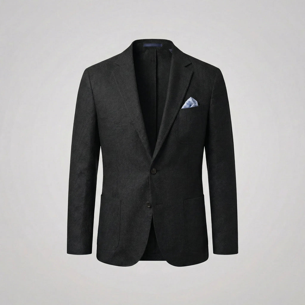 Men's textured single-breasted blazer with notched lapels and front pockets