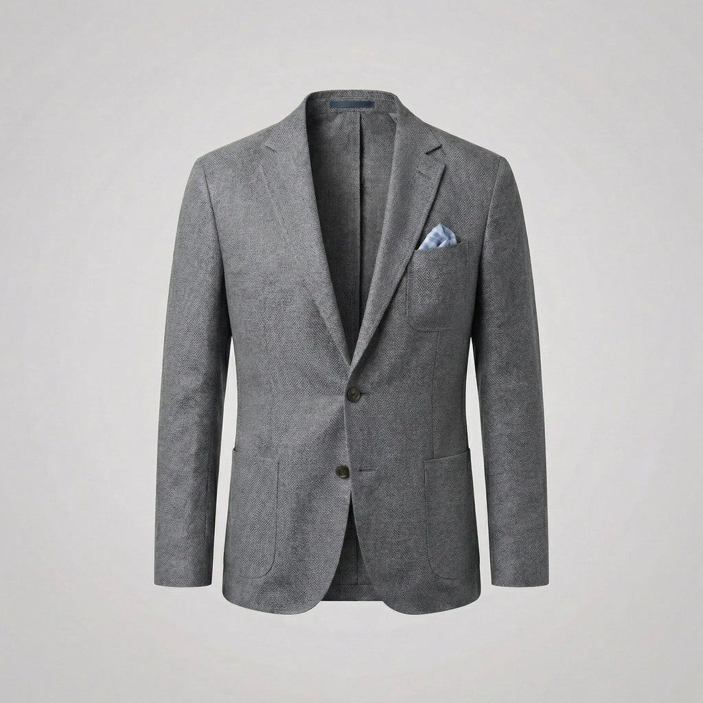 Men's textured single-breasted blazer with notched lapels and front pockets