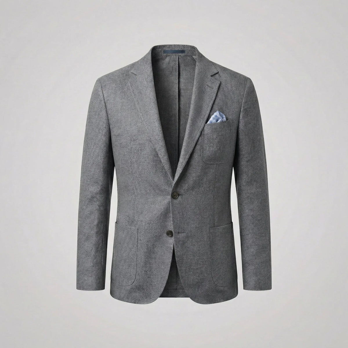 Men's textured single-breasted blazer with notched lapels and front pockets