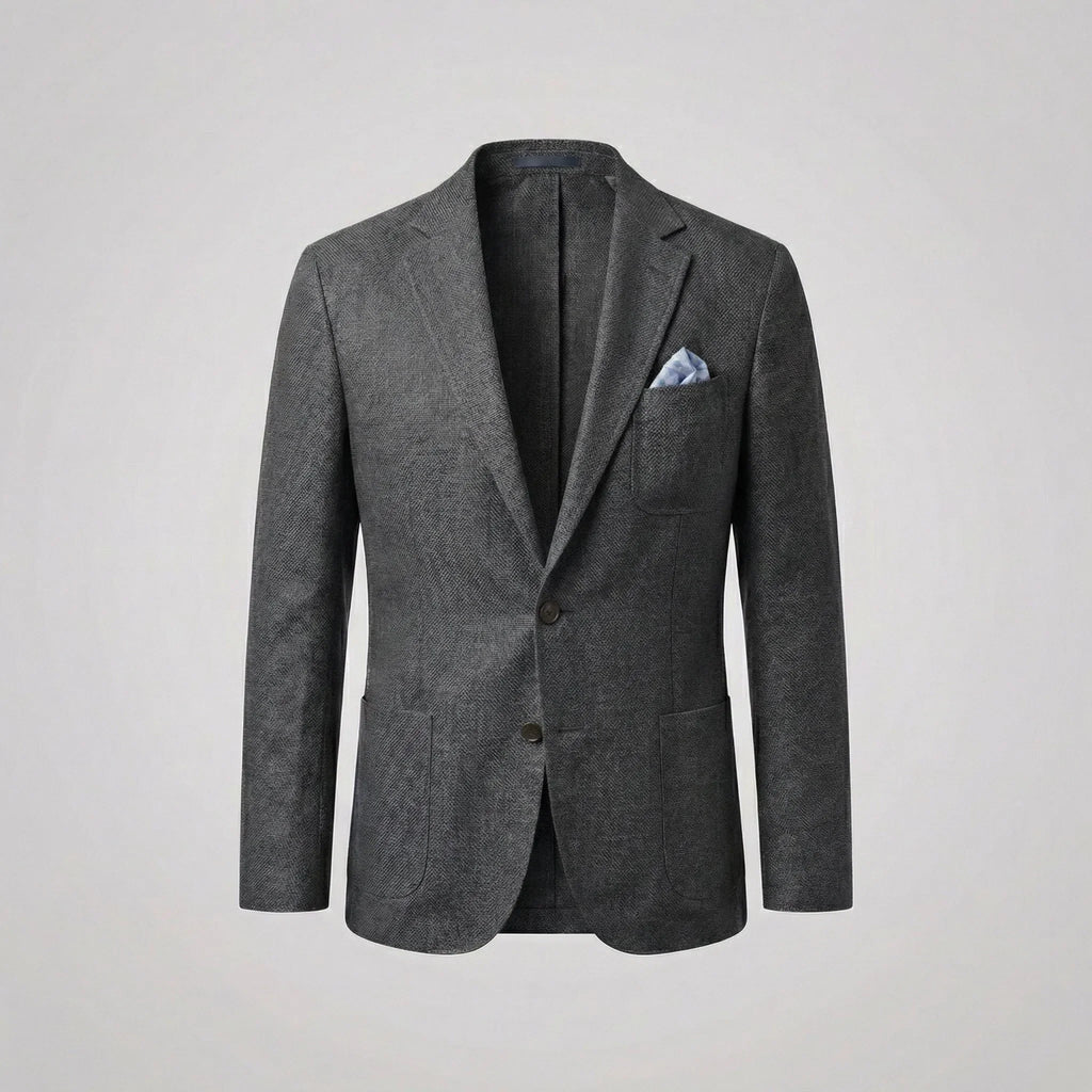 Men's textured single-breasted blazer with notched lapels and front pockets