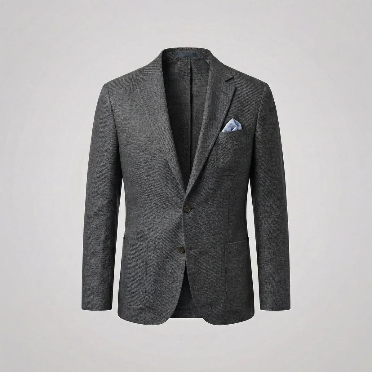 Men's textured single-breasted blazer with notched lapels and front pockets