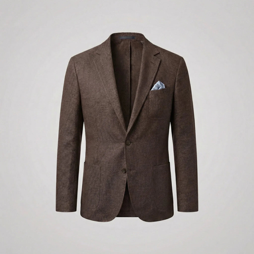 Men's textured single-breasted blazer with notched lapels and front pockets