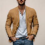Men's casual blazer with notched lapels, long sleeves and pockets