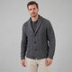 Men's cable knit cardigan with shawl collar and button front