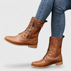Women's lace-up ankle boots with side zipper and low heel