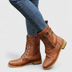 Women's lace-up ankle boots with side zipper and low heel