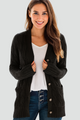 Women's cable knit V-neck cardigan with buttons and patch pockets