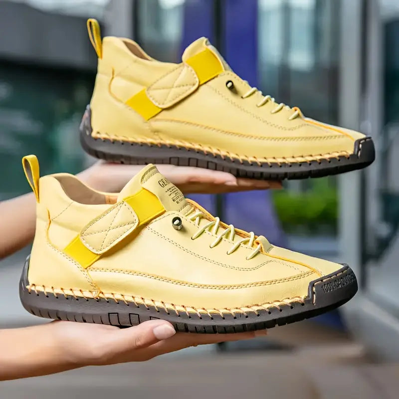Women's lace-up casual sneakers with ankle strap and stitched panels