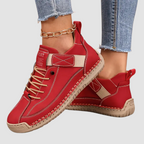 Women's lace-up casual sneakers with ankle strap and stitched panels