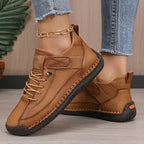 Women's lace-up casual sneakers with ankle strap and stitched panels