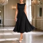 Midelle  - Sleeveless Pleated Cocktail Midi Dress Attending Formal Events