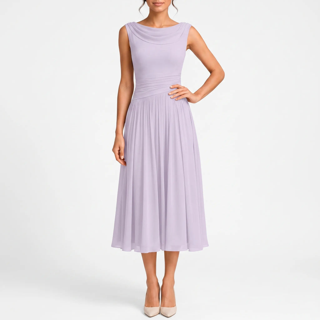 Midelle  - Sleeveless Pleated Cocktail Midi Dress Attending Formal Events