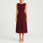 Midelle  - Sleeveless Pleated Cocktail Midi Dress Attending Formal Events