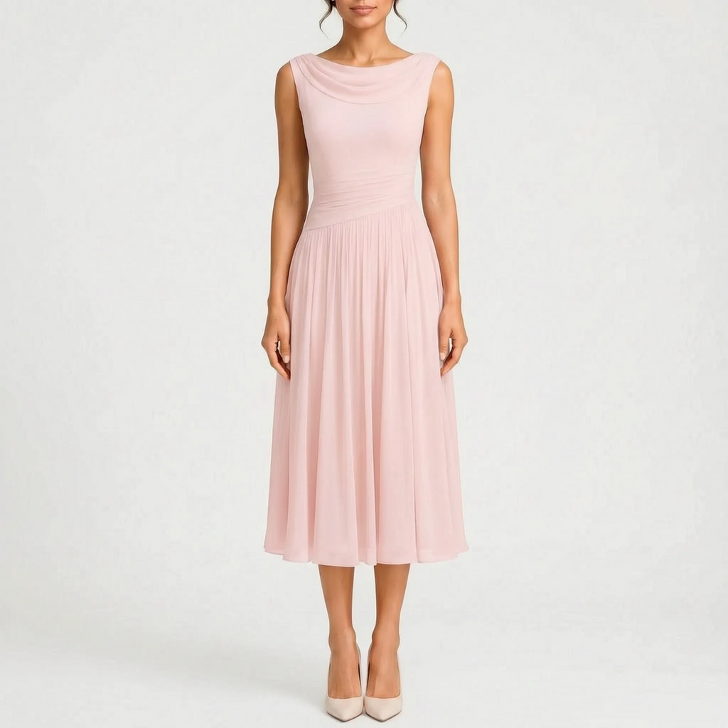 Midelle  - Sleeveless Pleated Cocktail Midi Dress Attending Formal Events