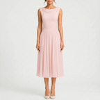 Midelle  - Sleeveless Pleated Cocktail Midi Dress Attending Formal Events