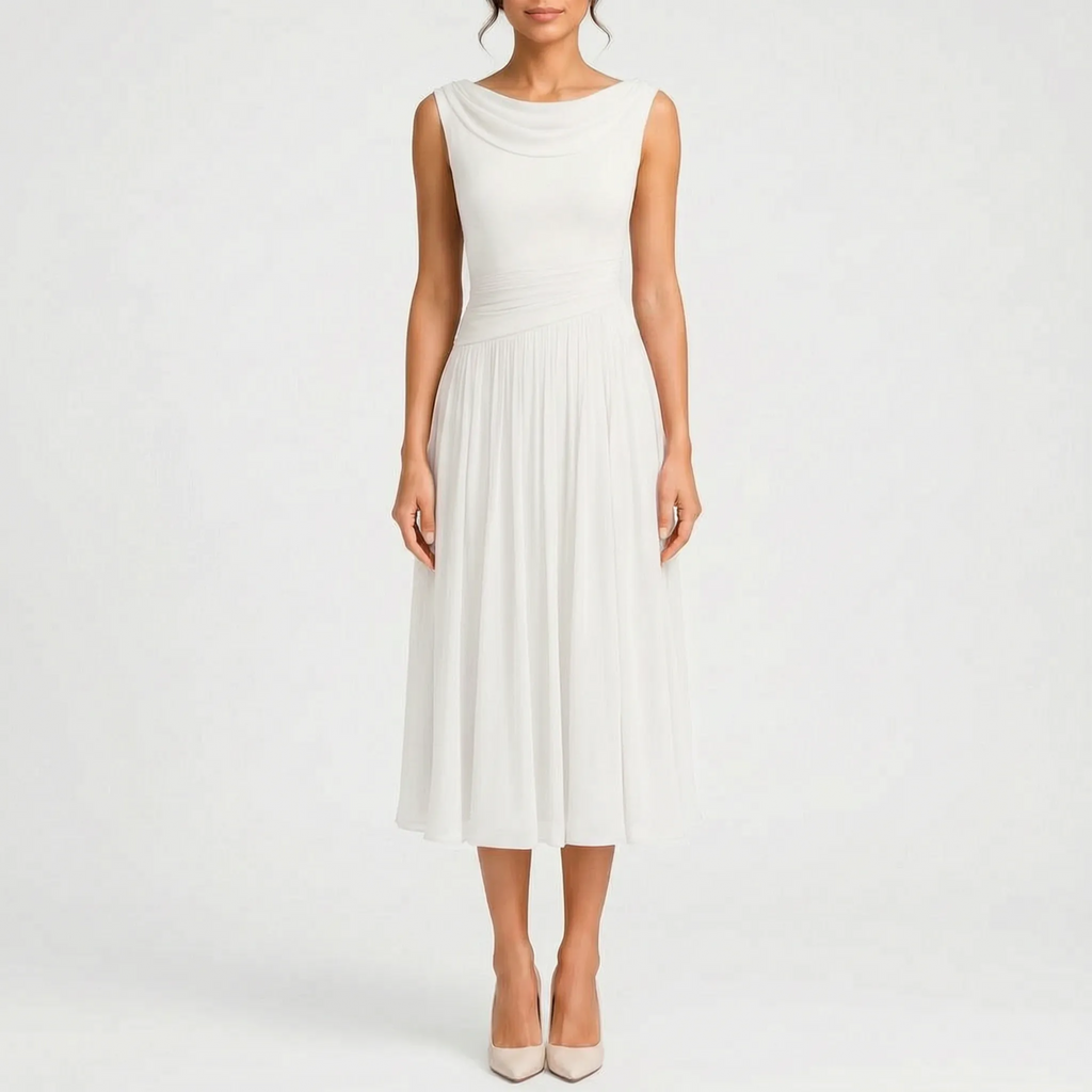 Midelle  - Sleeveless Pleated Cocktail Midi Dress Attending Formal Events