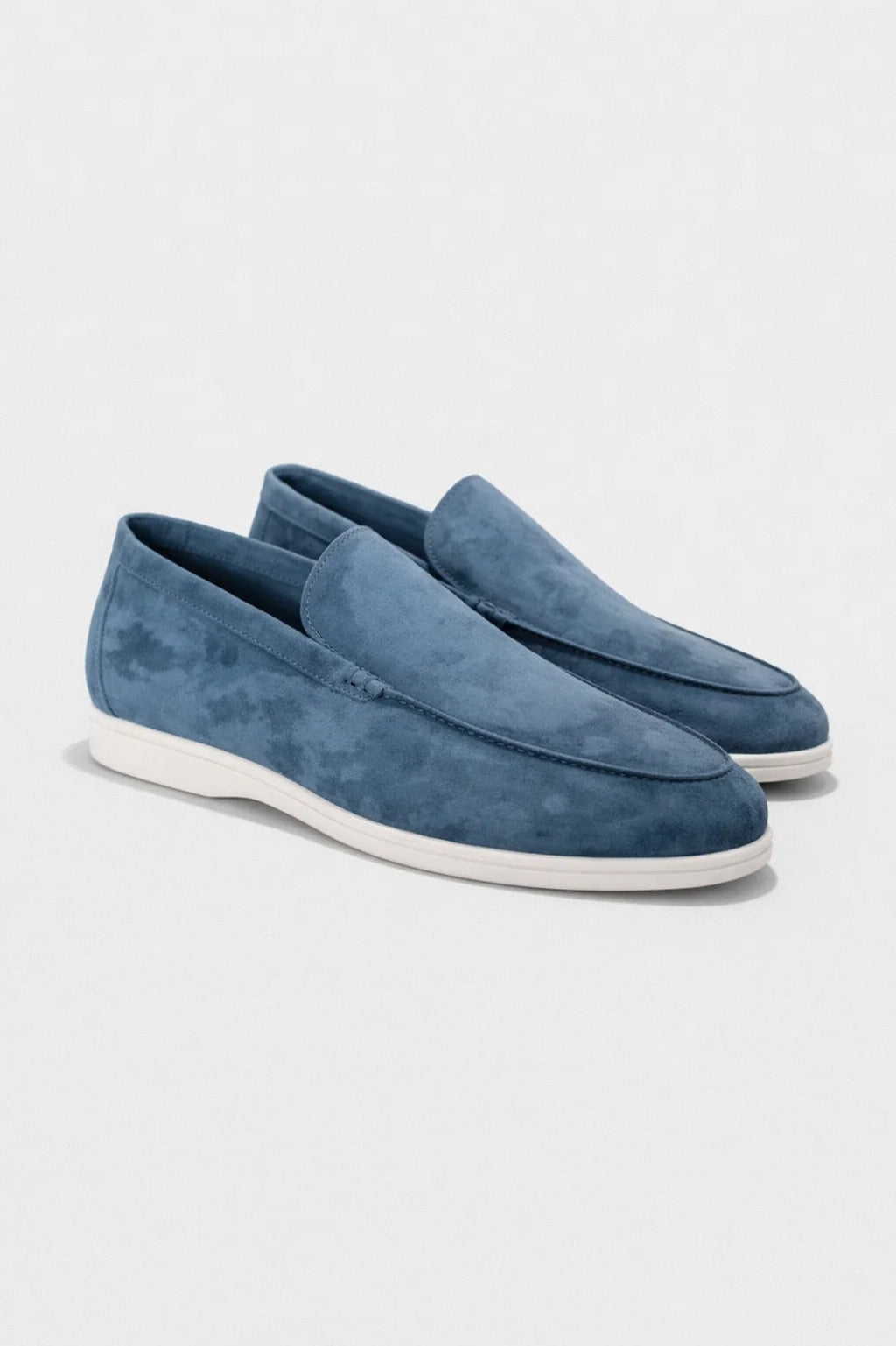 Men's slip-on moc toe loafers with white soles