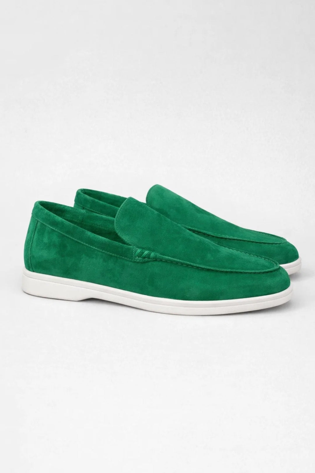 Men's slip-on moc toe loafers with white soles