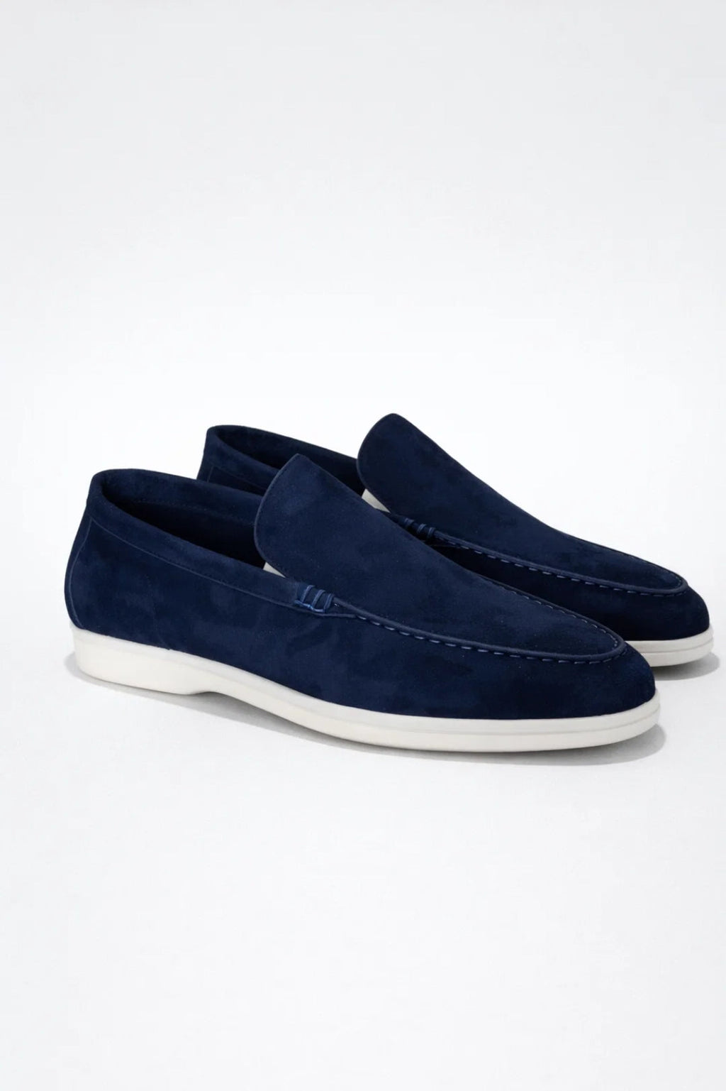 Men's slip-on moc toe loafers with white soles