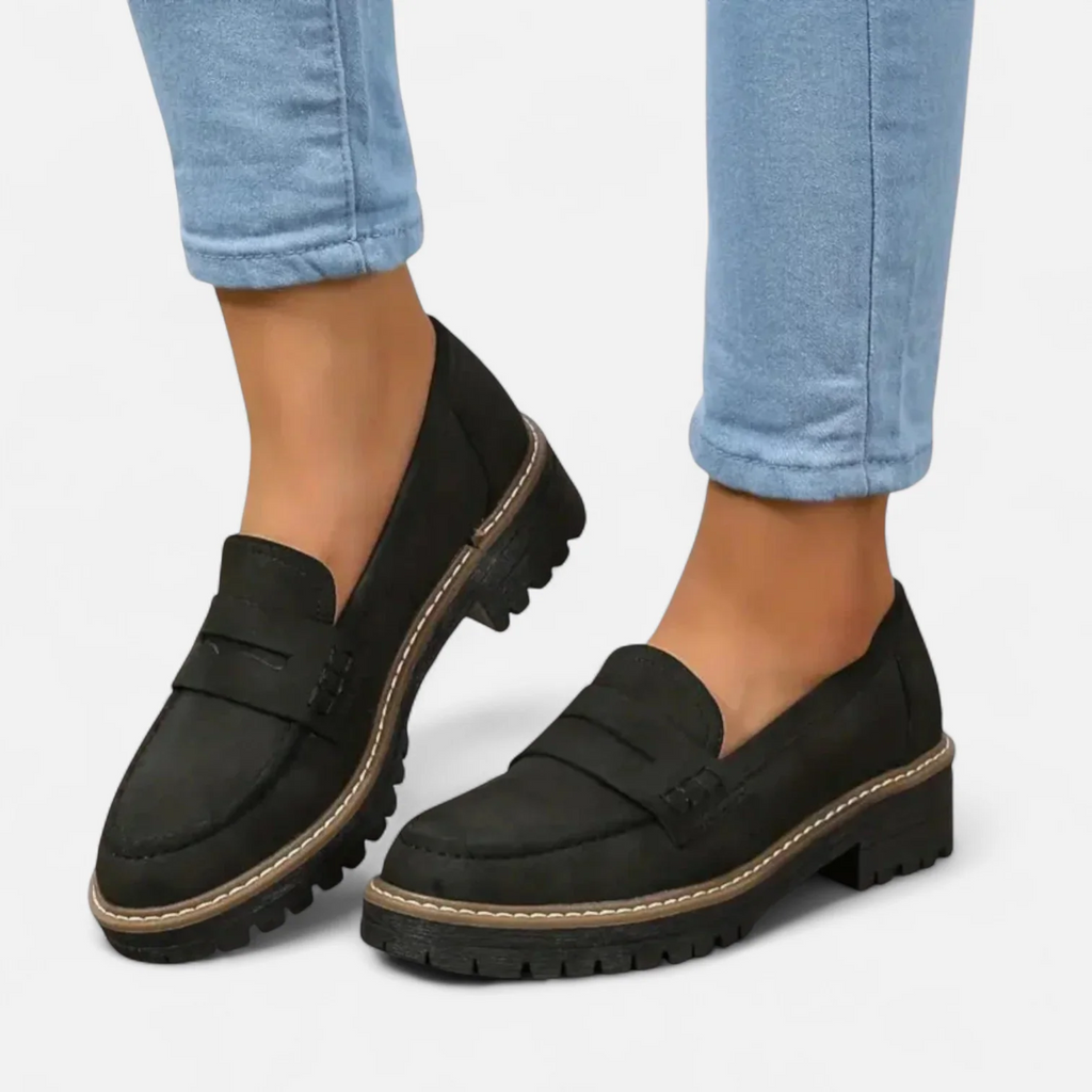 Women's slip-on loafers with buckle detail and lug soles