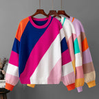 Unisex striped colorblock crew neck sweater with long sleeves