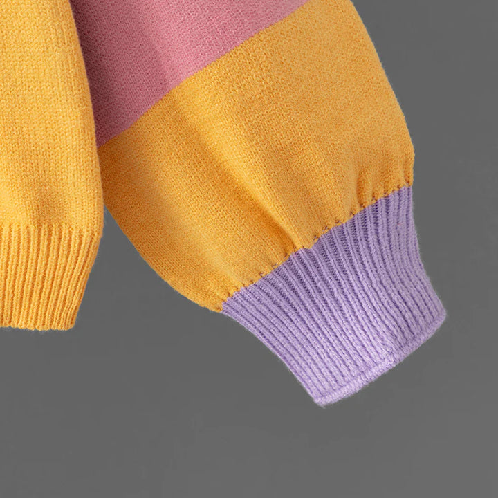 Unisex striped colorblock crew neck sweater with long sleeves