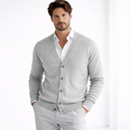 Men's V-neck knit cardigan with button front